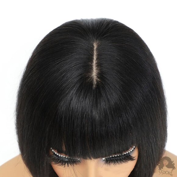Glueless Bob with Bangs, Short Straight Human Hair Wig 3x1 Lace - Picture 5 of 15